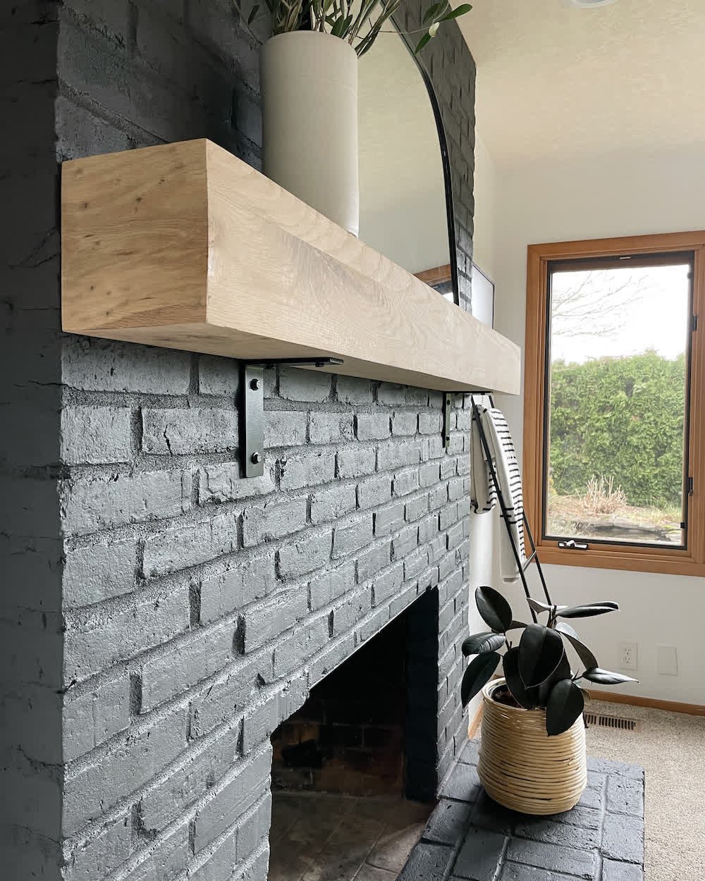 Oak Beam Mantel With Steel Brackets