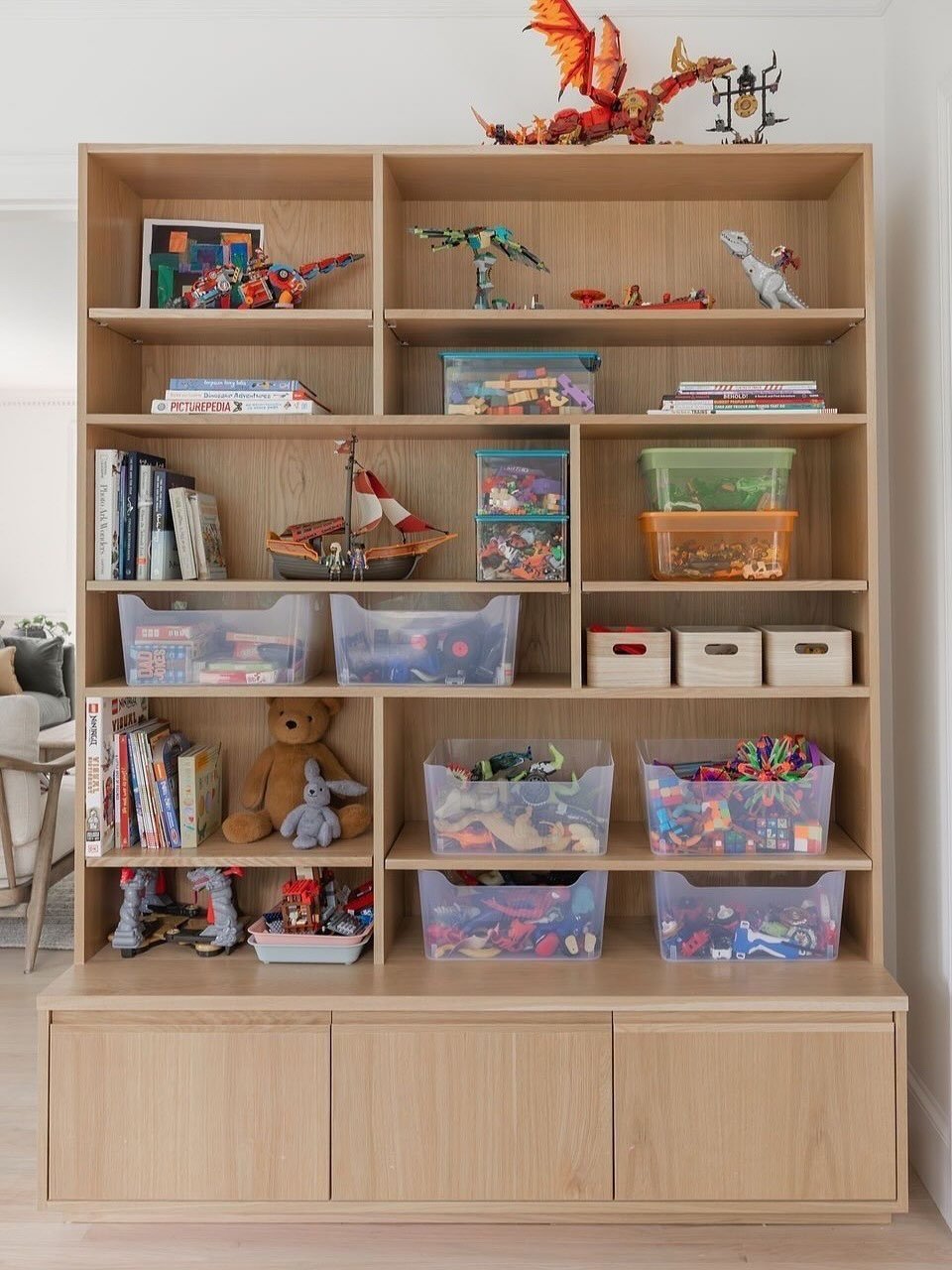 Oak Floor to Ceiling Toy Storage