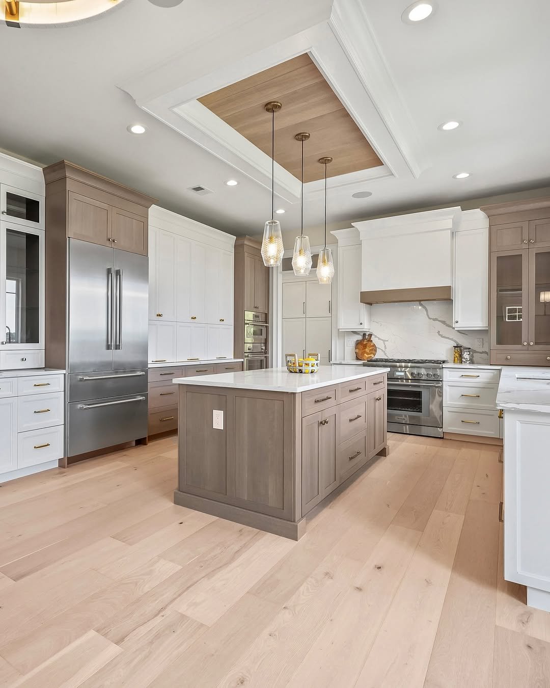 Open Plan Kitchen in White and Wood