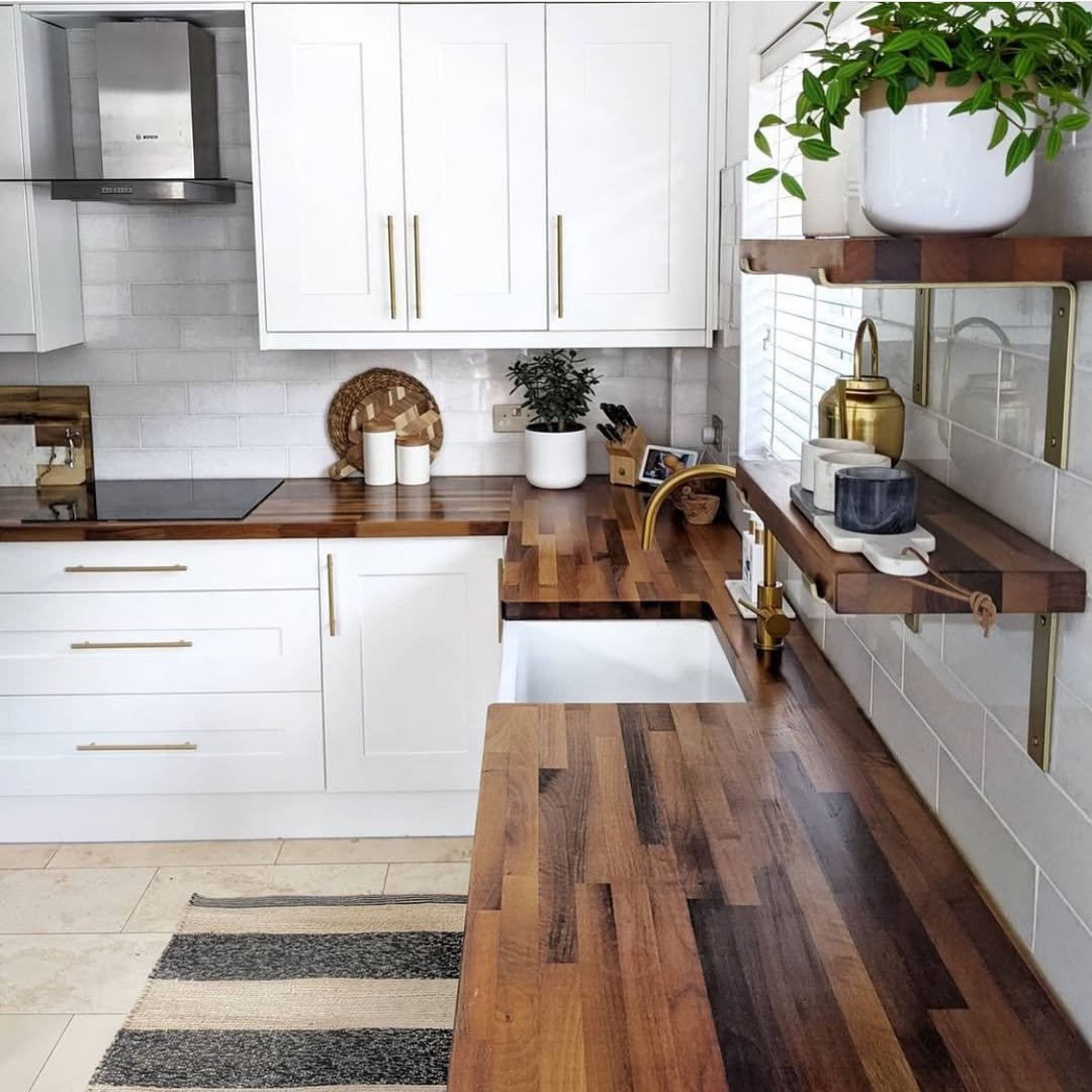 Open Shelving in a Walnut Kitchen