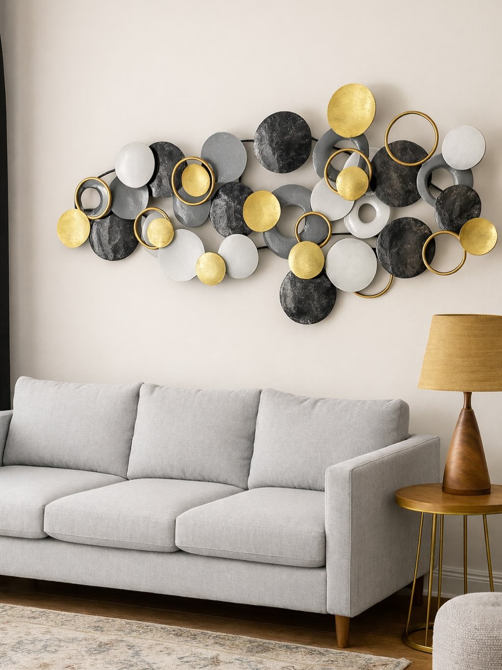 Overlapping Metallic Disc Sculpture