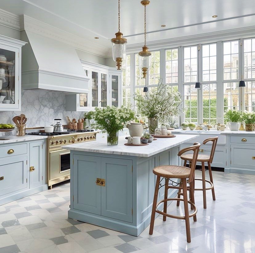 Pale French Blue Kitchen