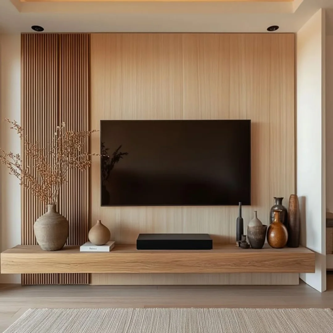 Pale Oak Japanese Inspired TV Wall