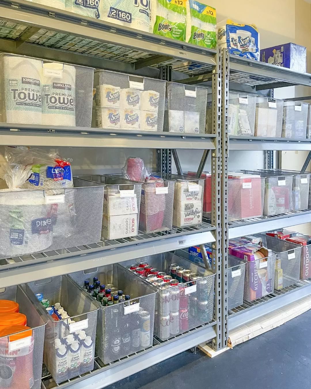 Pantry Shelves with Mesh Bins