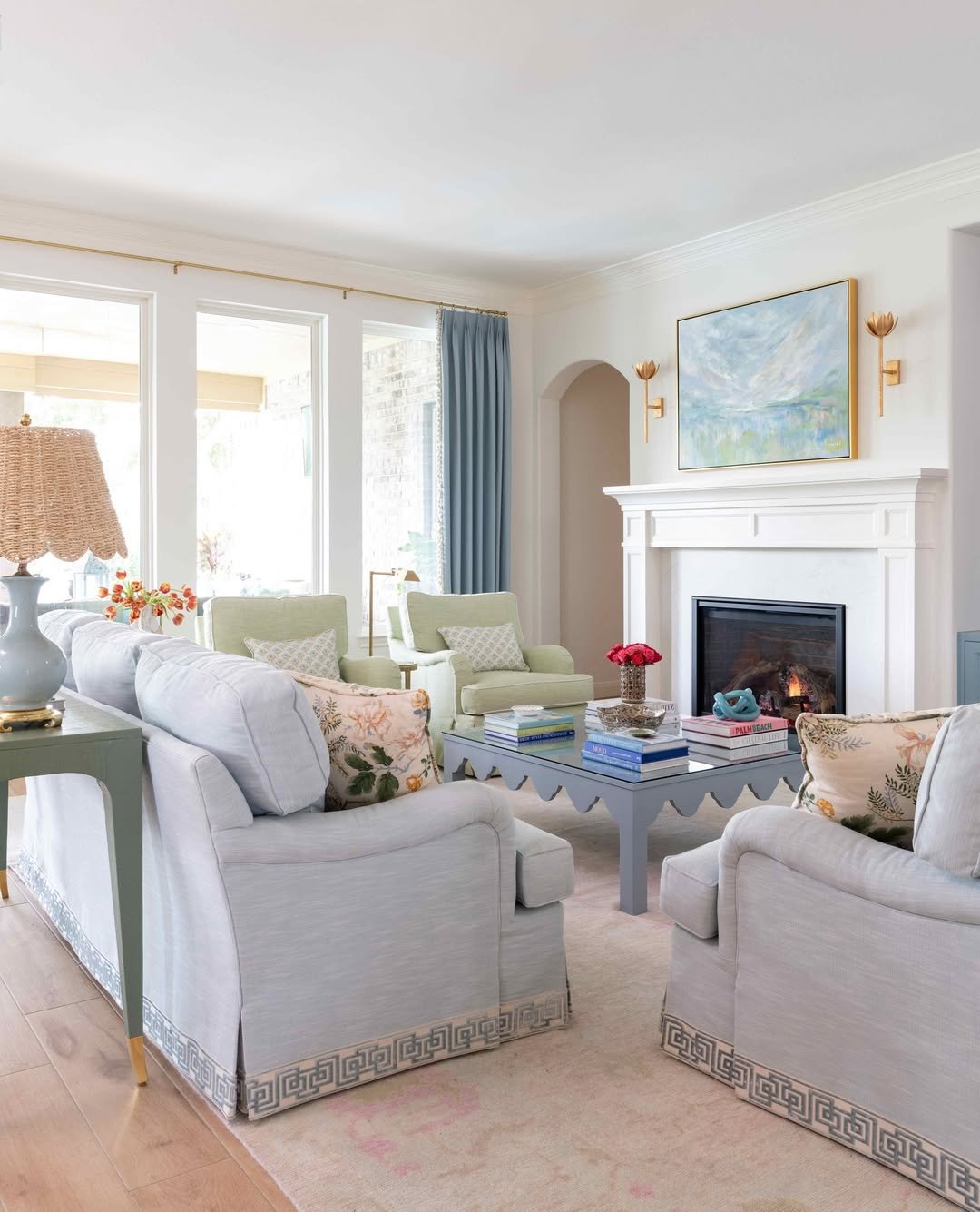 Pastel Maximalist Living Room with Scalloped Table
