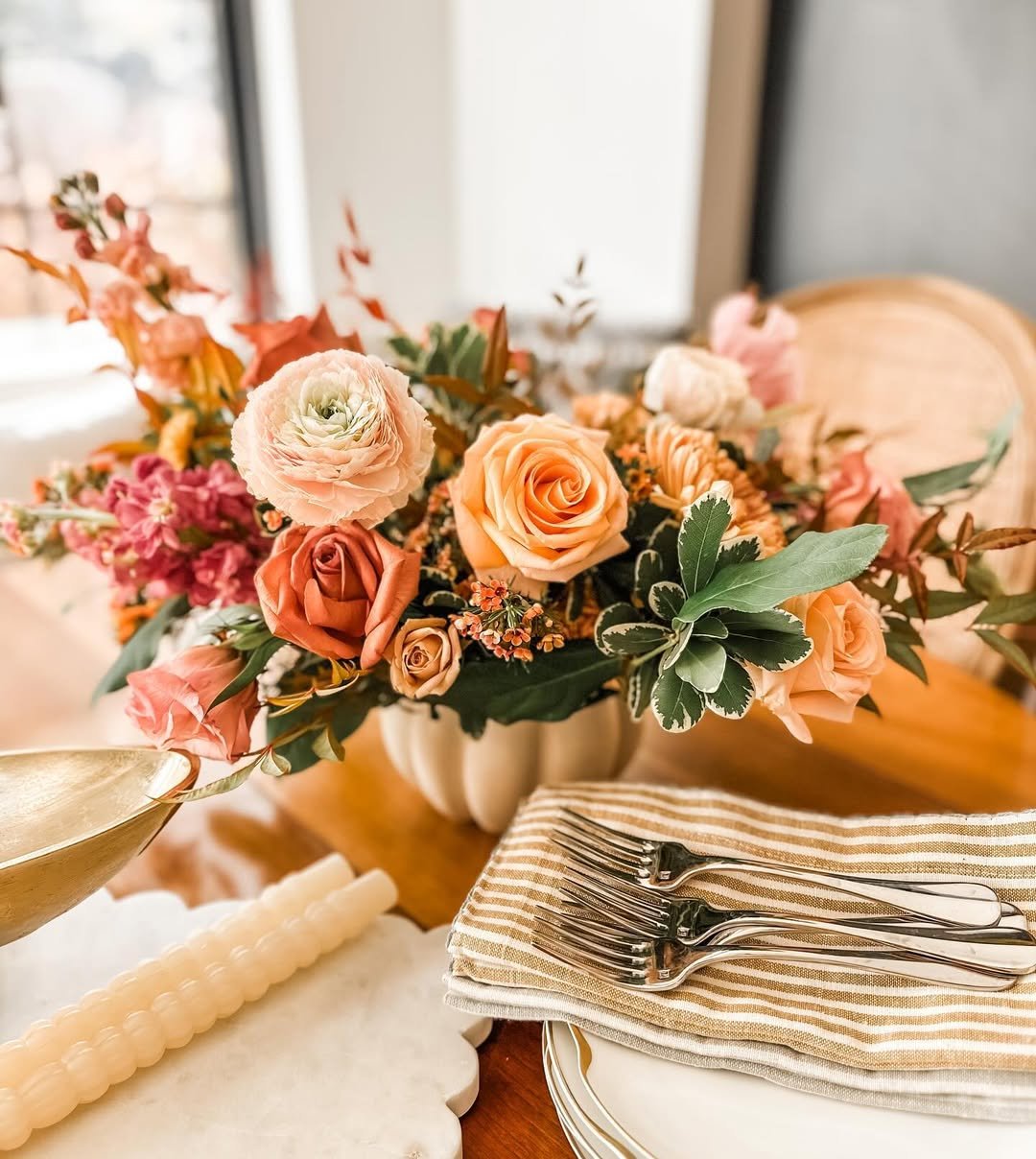 Peach Pumpkin Table Centerpiece