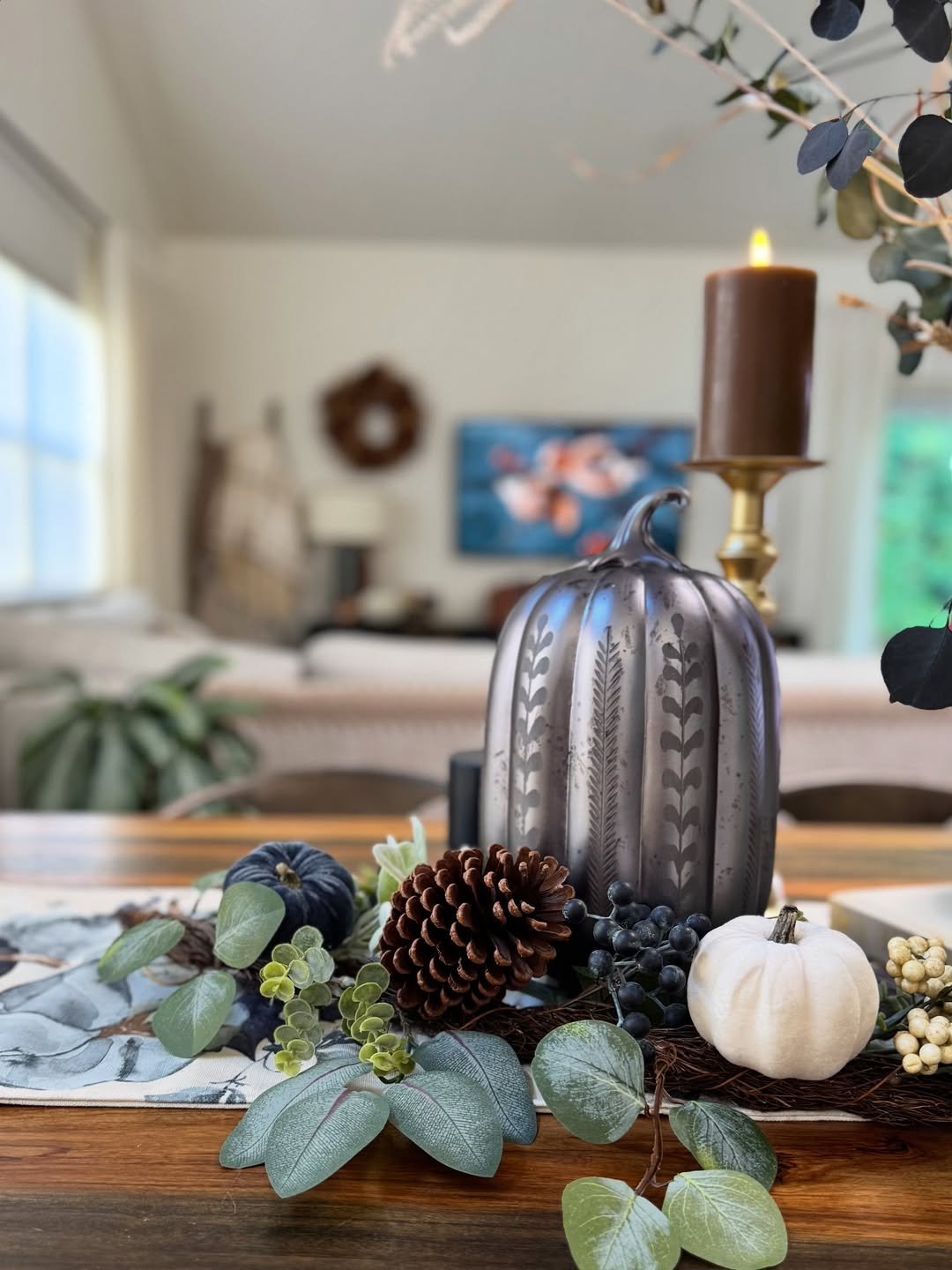 Pewter Pumpkin Table Display
