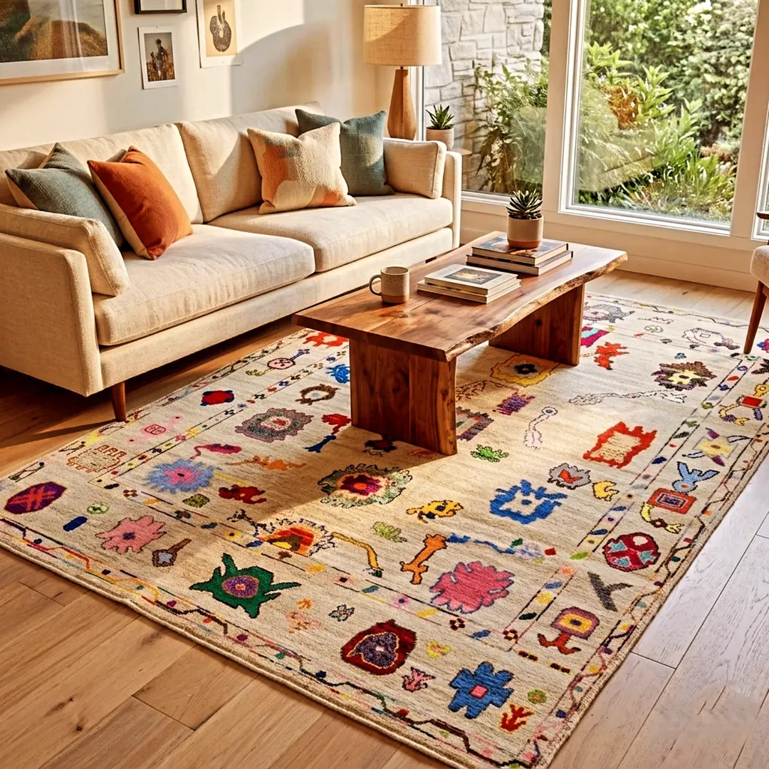 Playful Folk Motif Rug