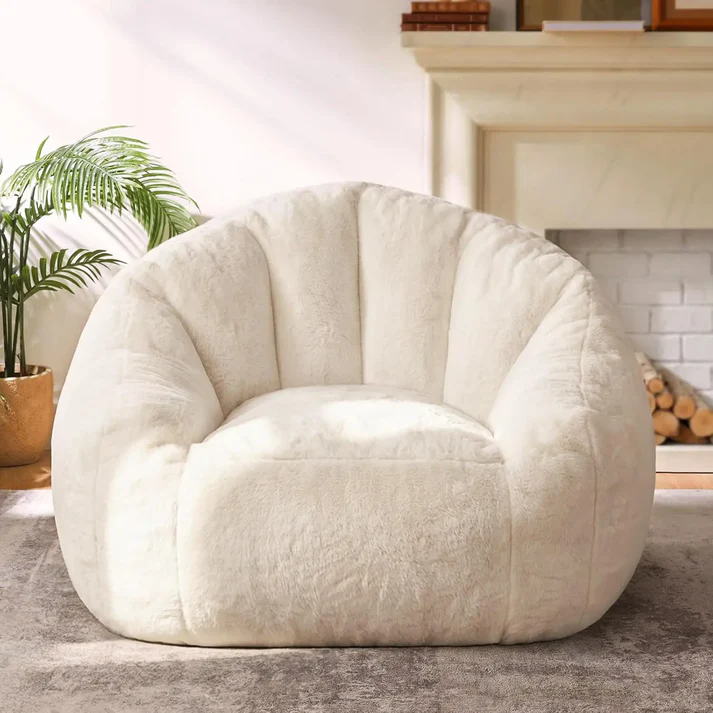 Plush Ivory Faux Fur Beanbag