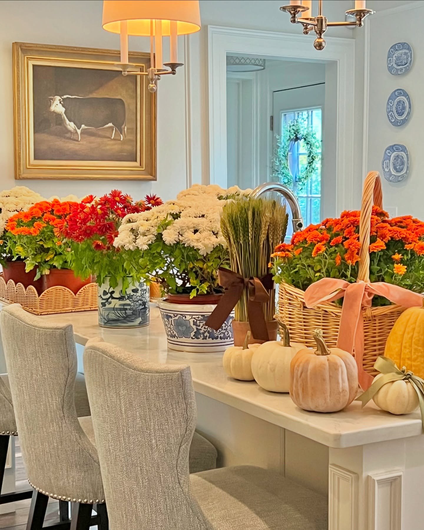 Potted Mums With Pumpkins