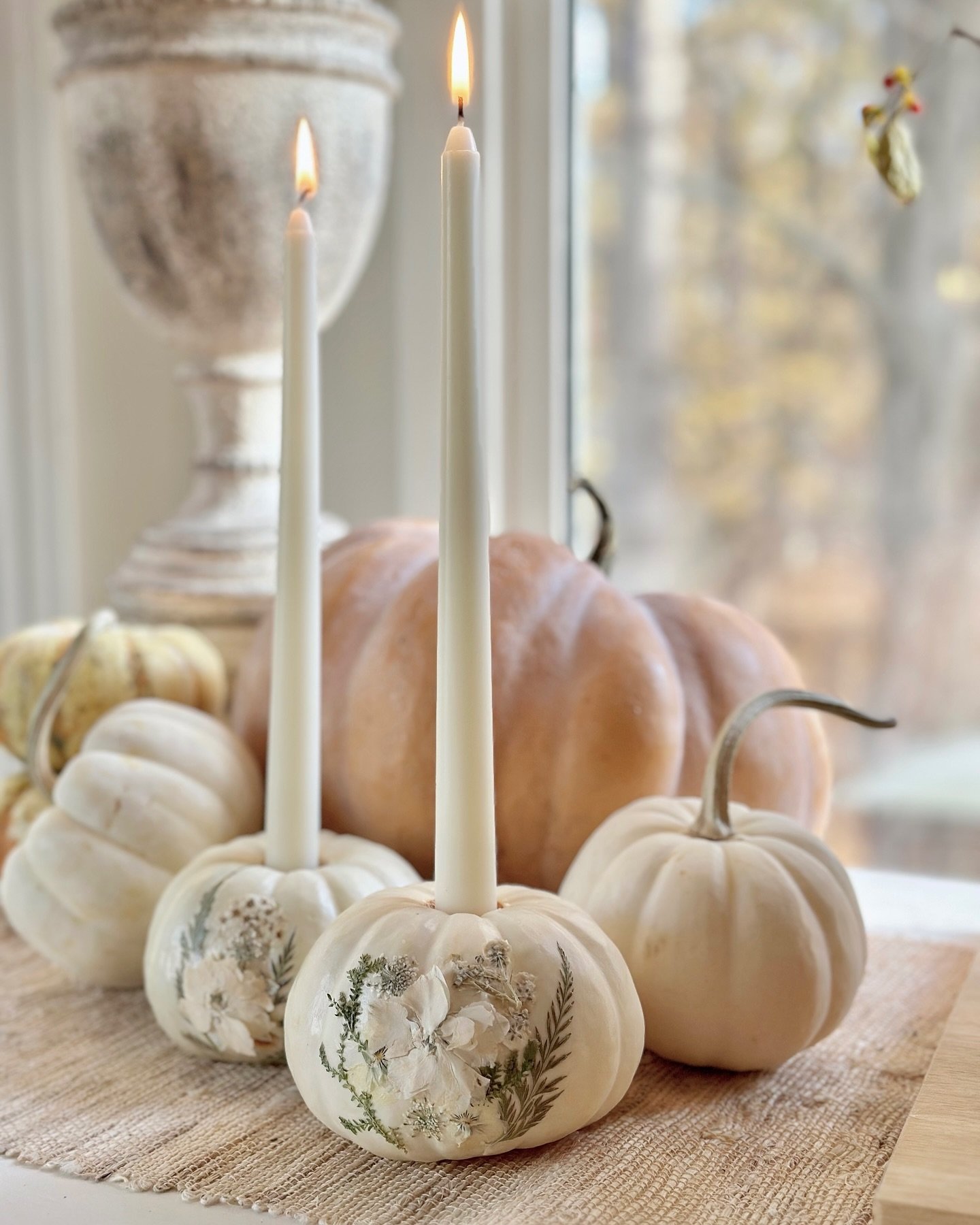 Pumpkin Candlestick with a Small White Pumpkin
