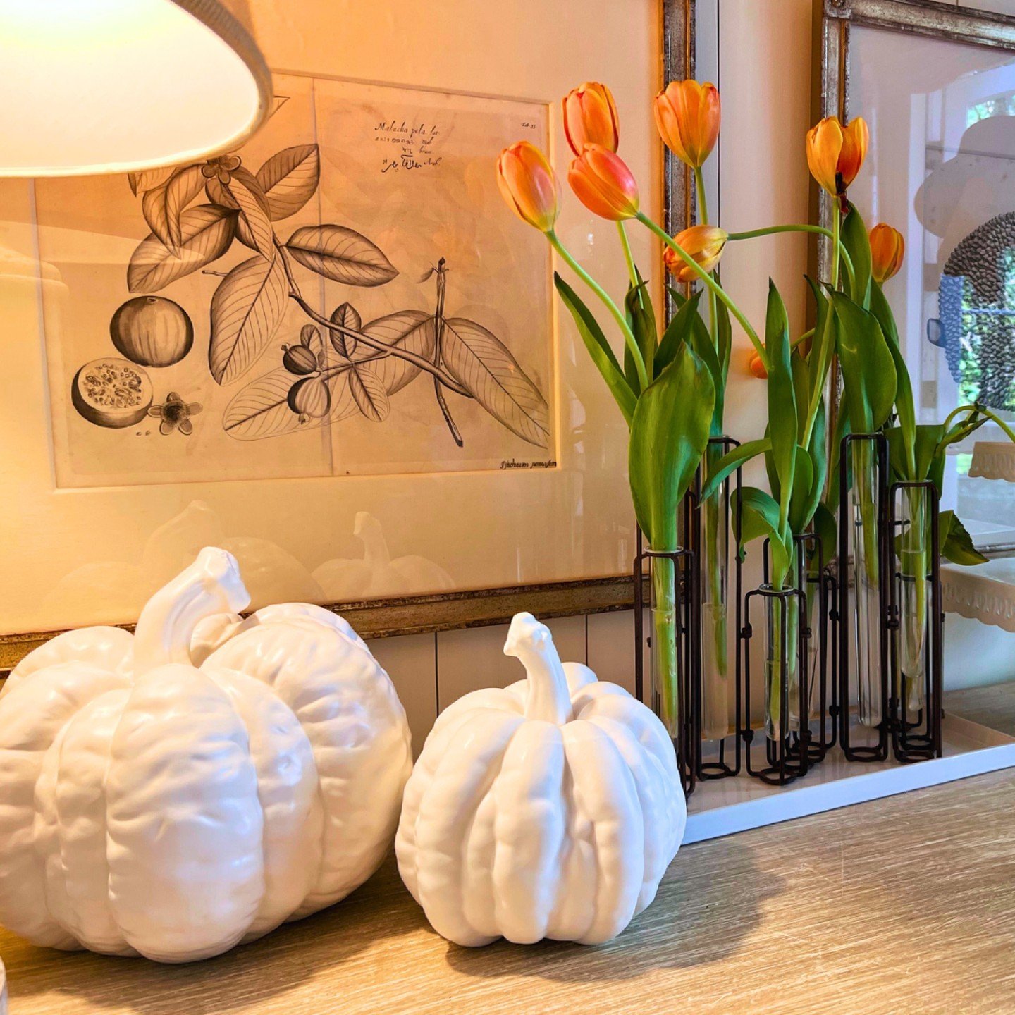 Pumpkin Decor with Spring Flowers