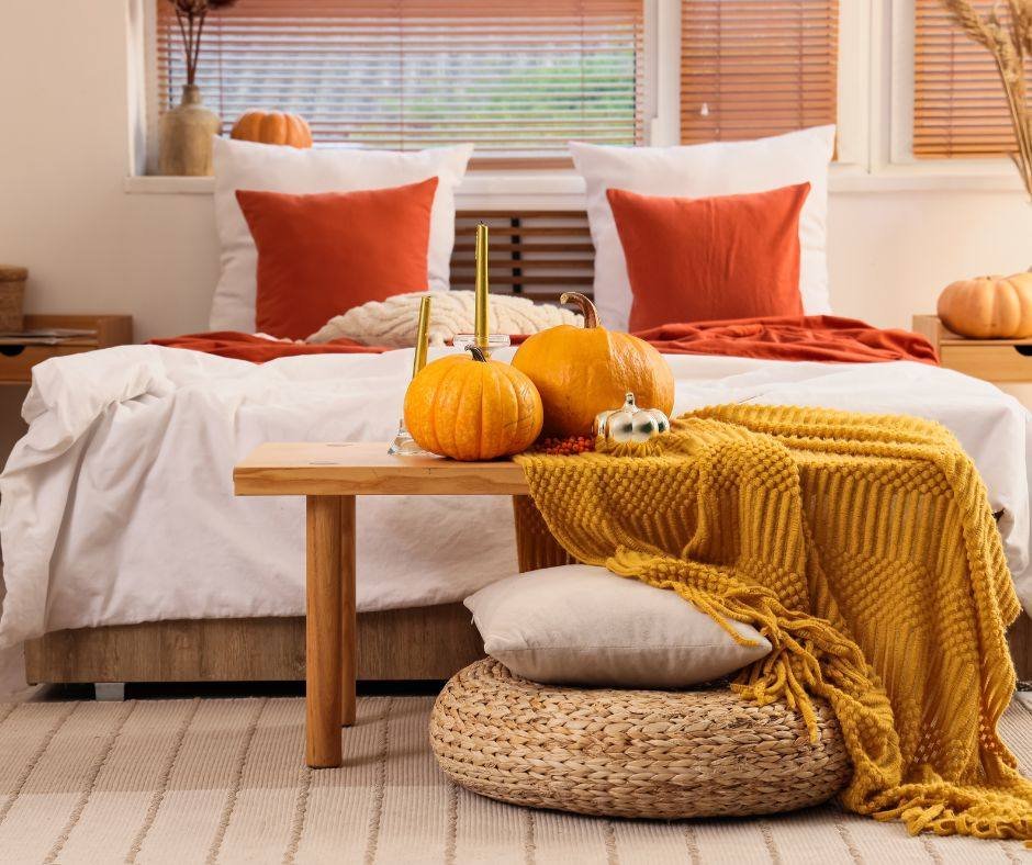 Pumpkin-Toned Fall Bedroom Layers