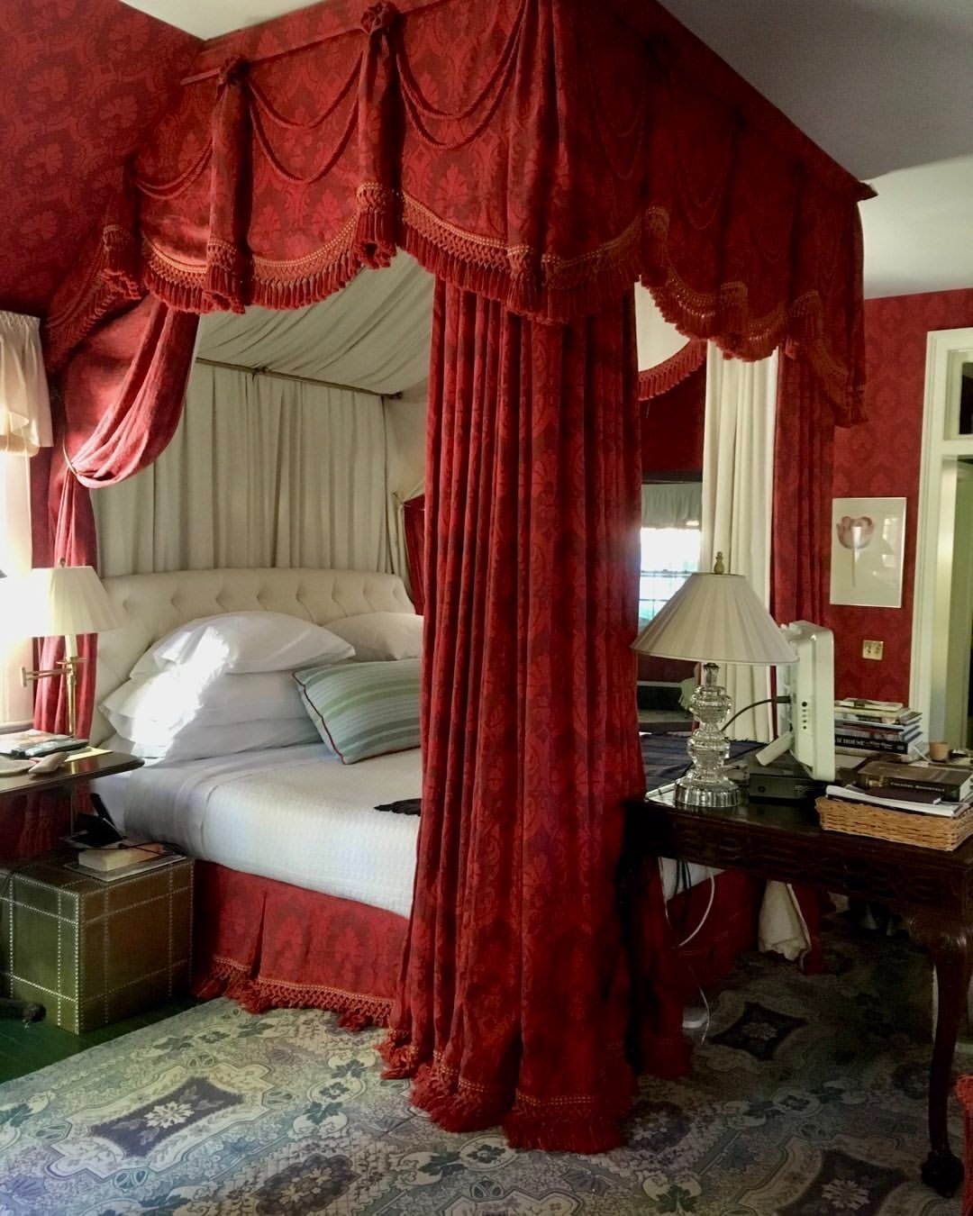 Red Damask Canopy Bed