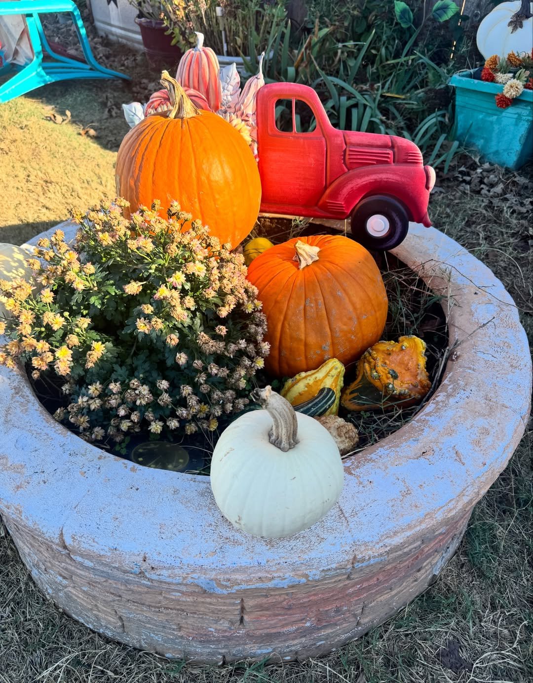 Red Truck Barrel Planter