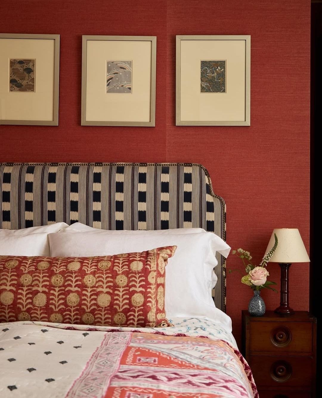 Red Woven Grasscloth Walls