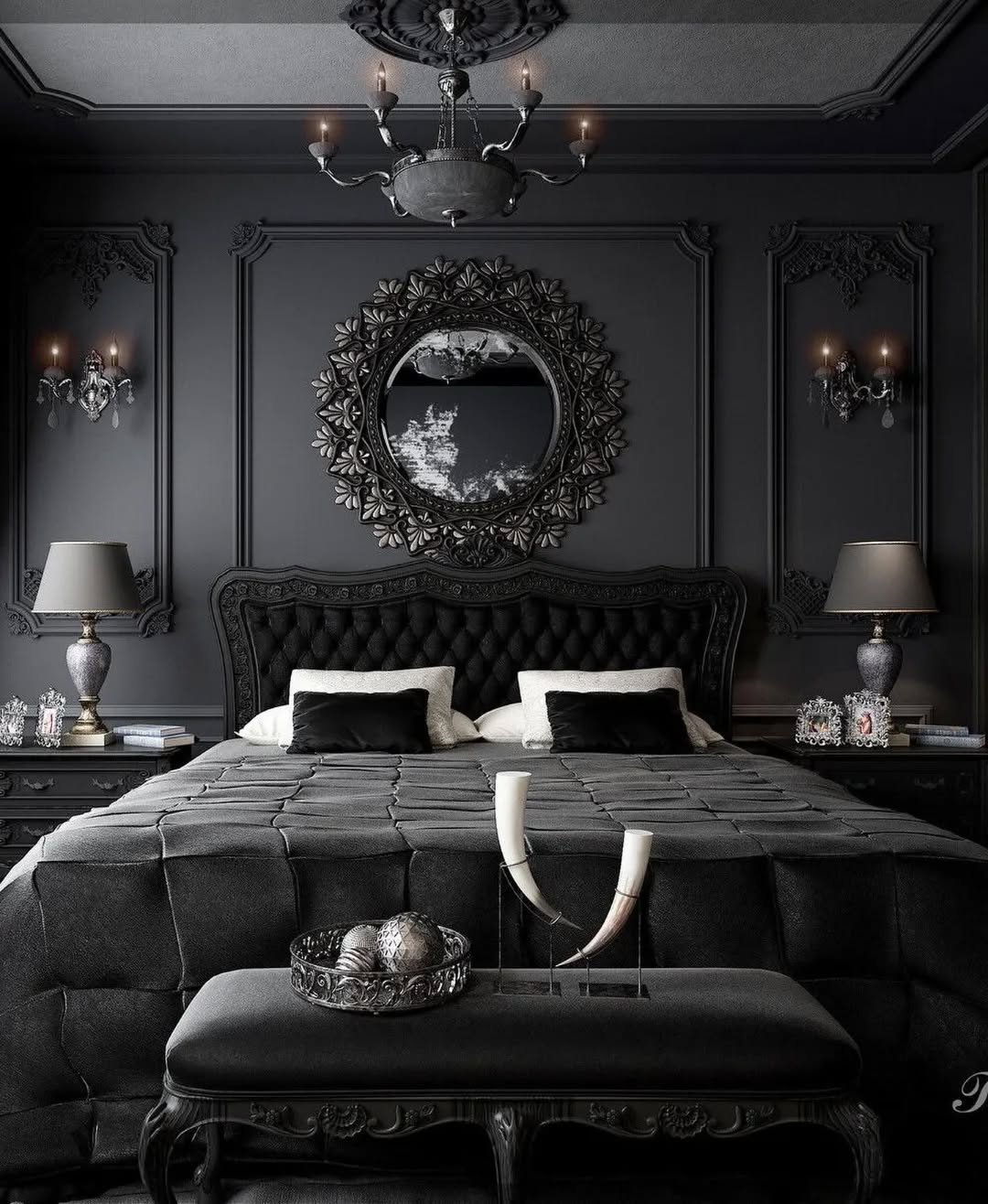 Restrained Gothic Carved Mirror Bedroom