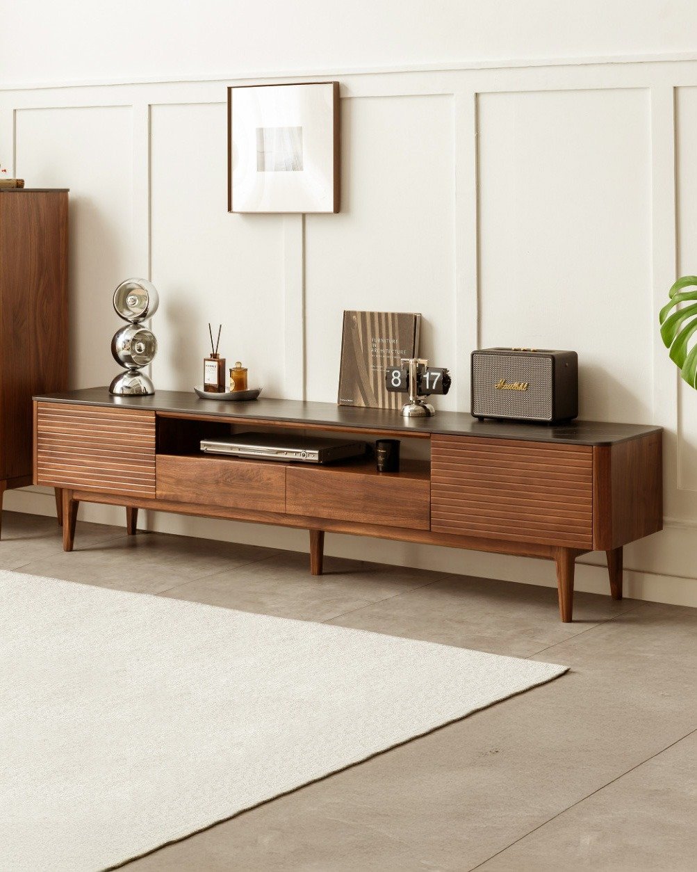 Ribbed Door Walnut TV Stand
