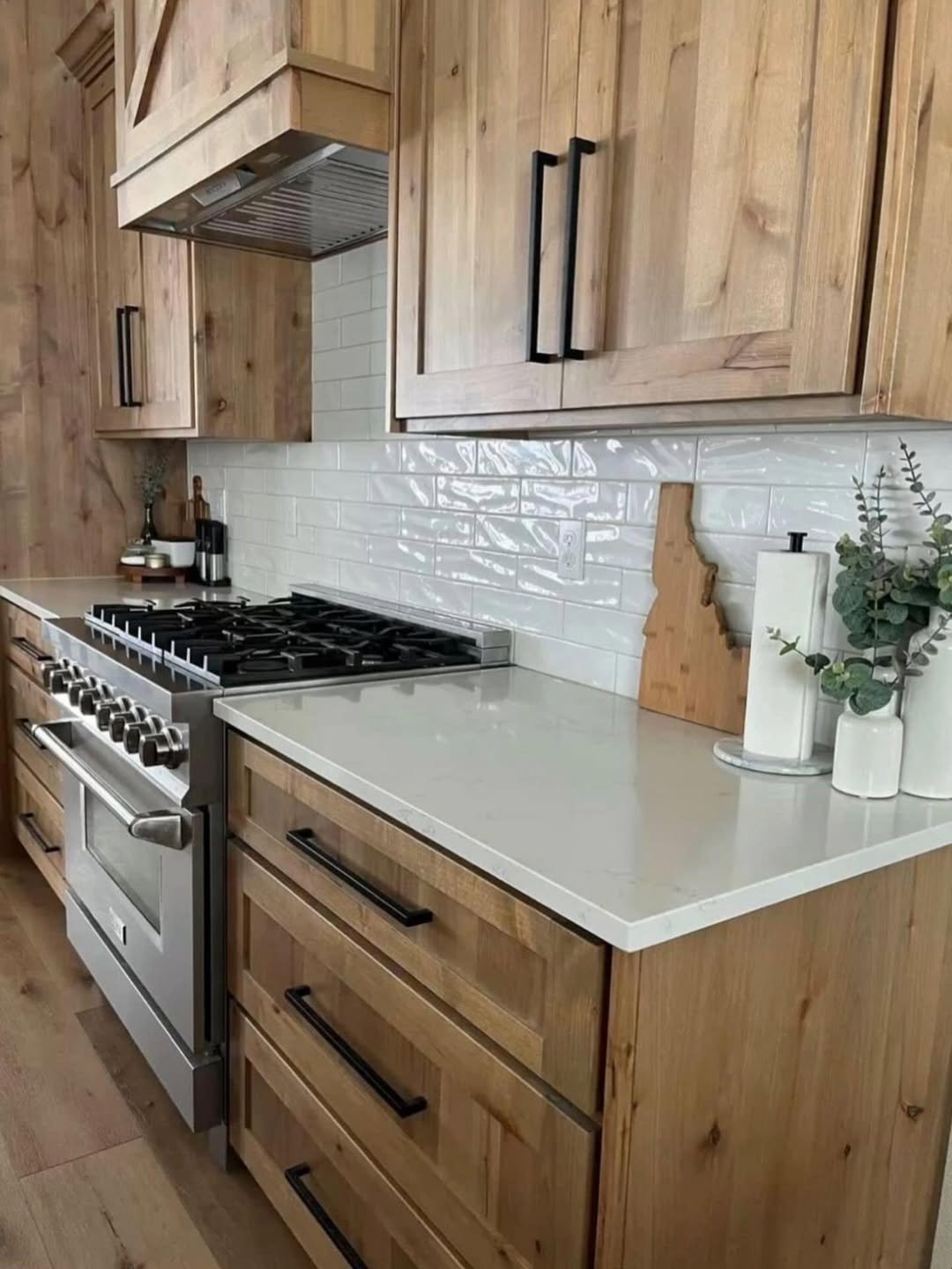 Rustic Wood Cabinetry with Black Bars