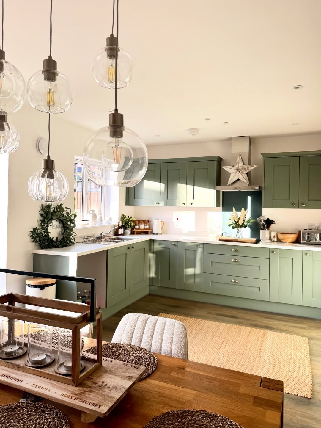 Sage Green Kitchen with an Open-Plan Layout
