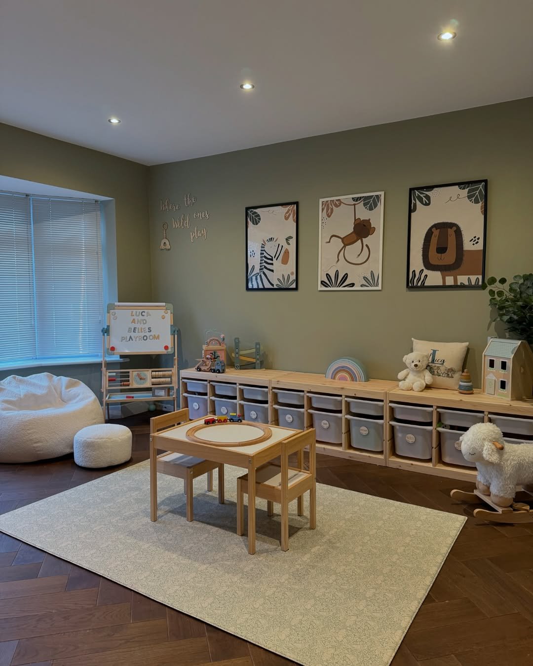 Sage Green Playroom Bench Storage