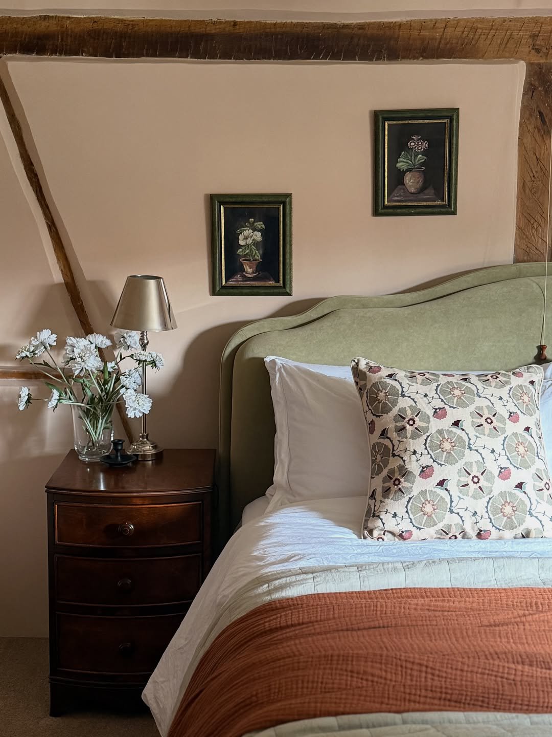 Sage Headboard with Burl Nightstand