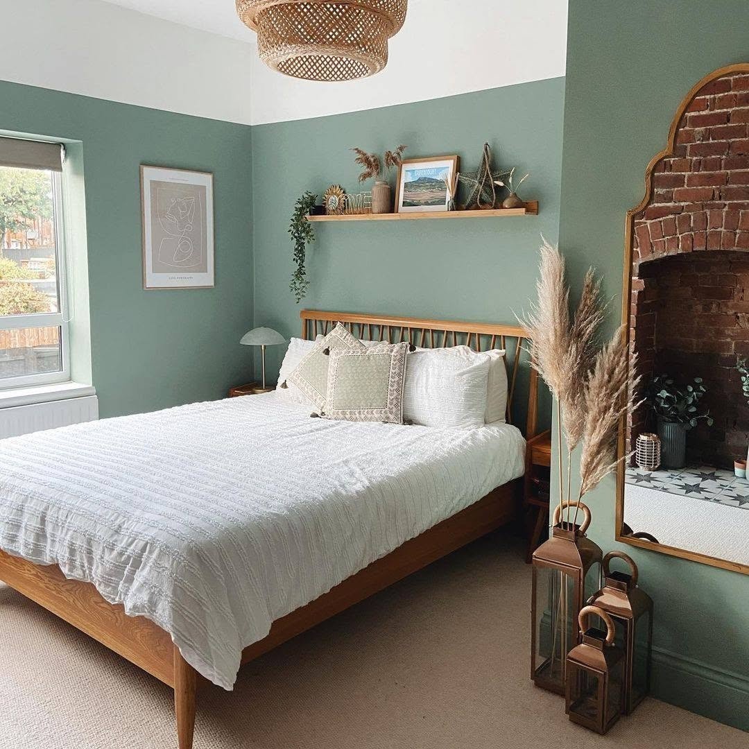 Sage Walls With Exposed Brick