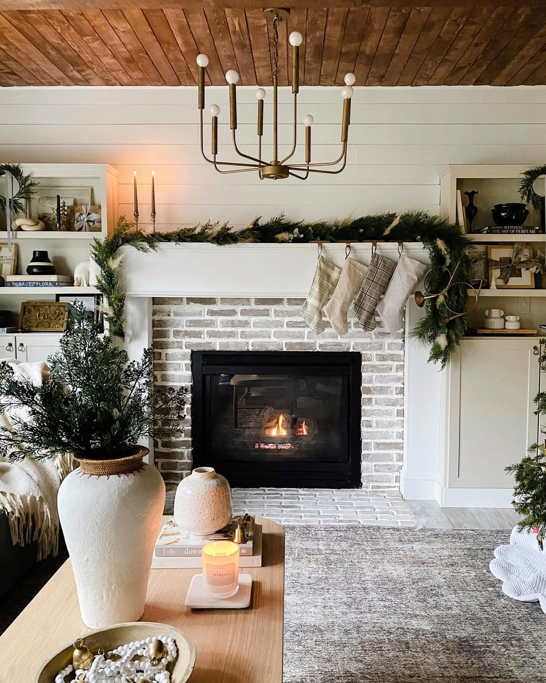 Seasonal Limewashed Pale Gray Brick Hearth