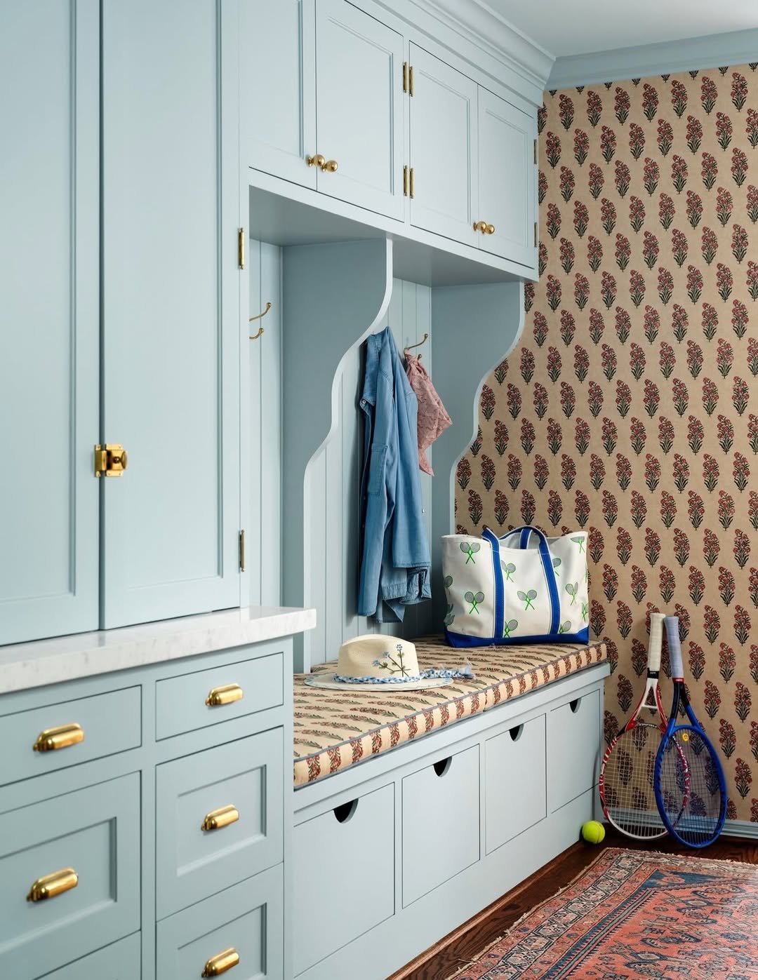 Sky Blue Mudroom Cabinets