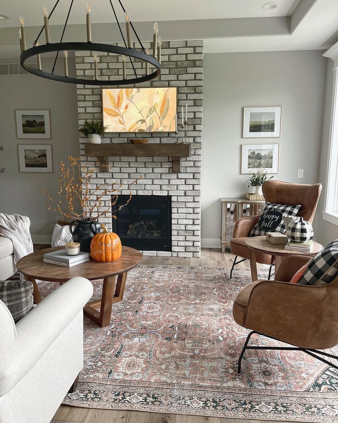 Soft Greige Brick Fireplace