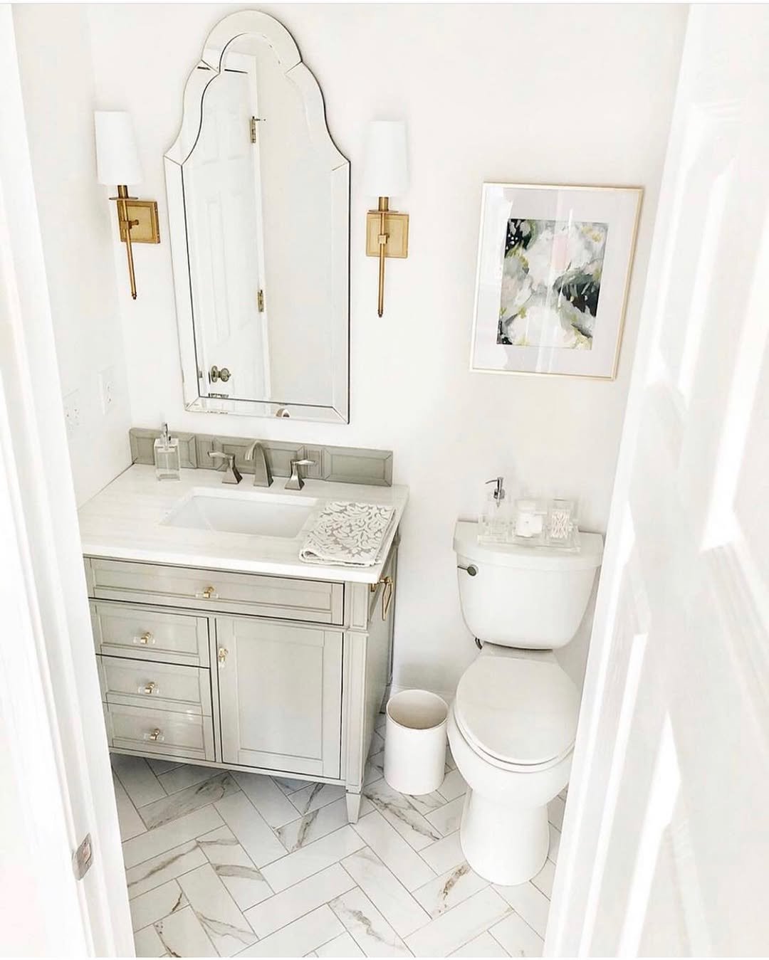 Soft Grey Herringbone Bathroom