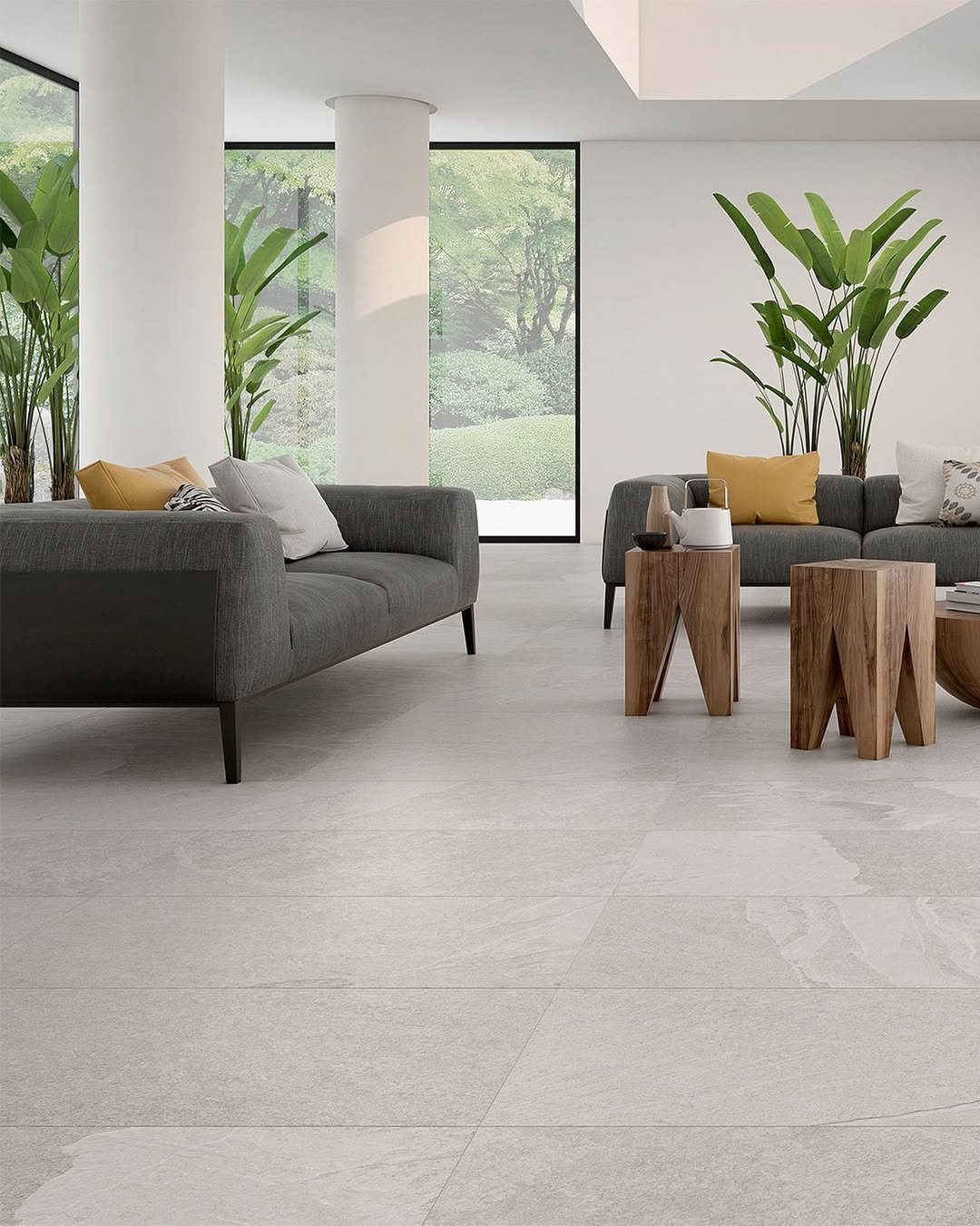 Soft Grey Stone-Look Porcelain Flooring