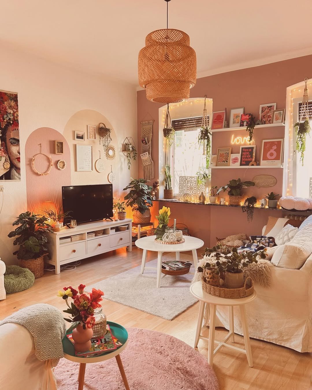 Soft Pink Light in a Boho Room 9