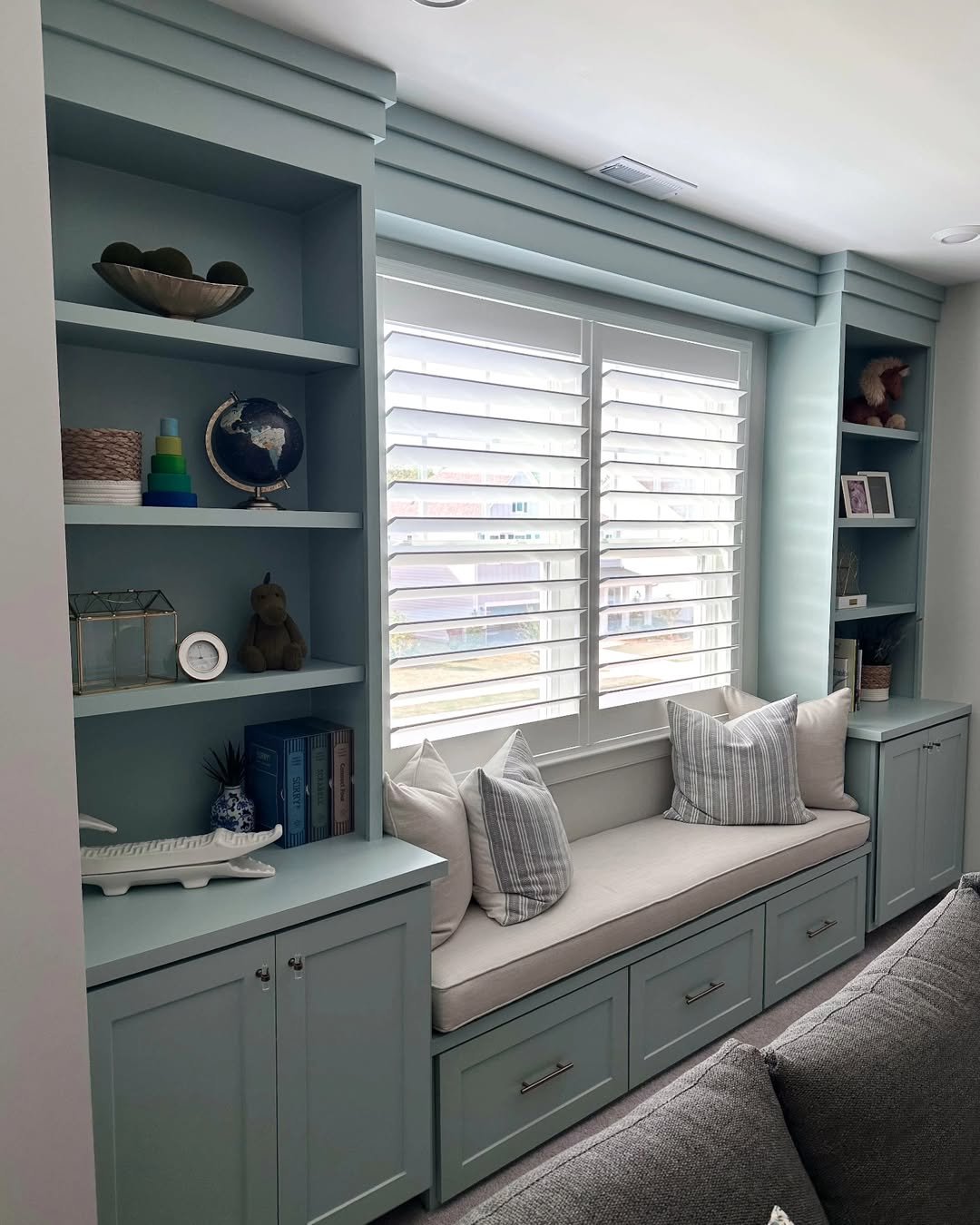 Soft Sage Built-In Window Bench