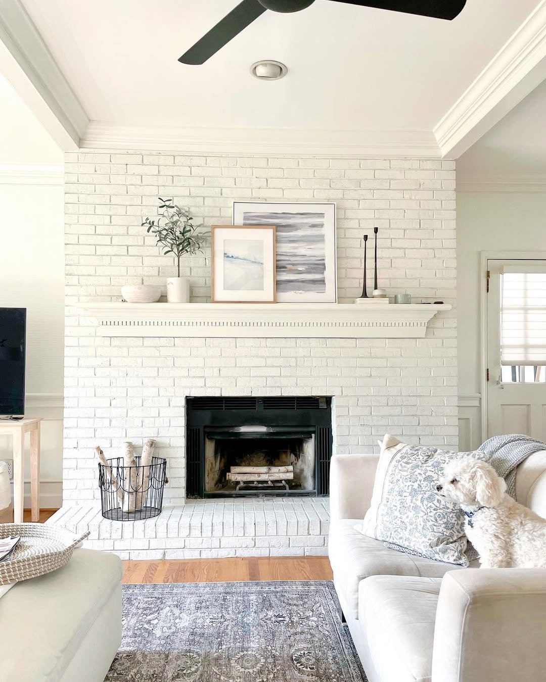 Soft Warm White Brick Fireplace
