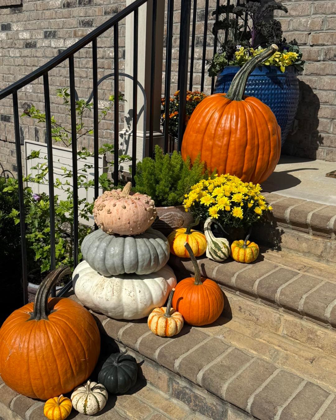 Stacked Pumpkins and Small Gourds