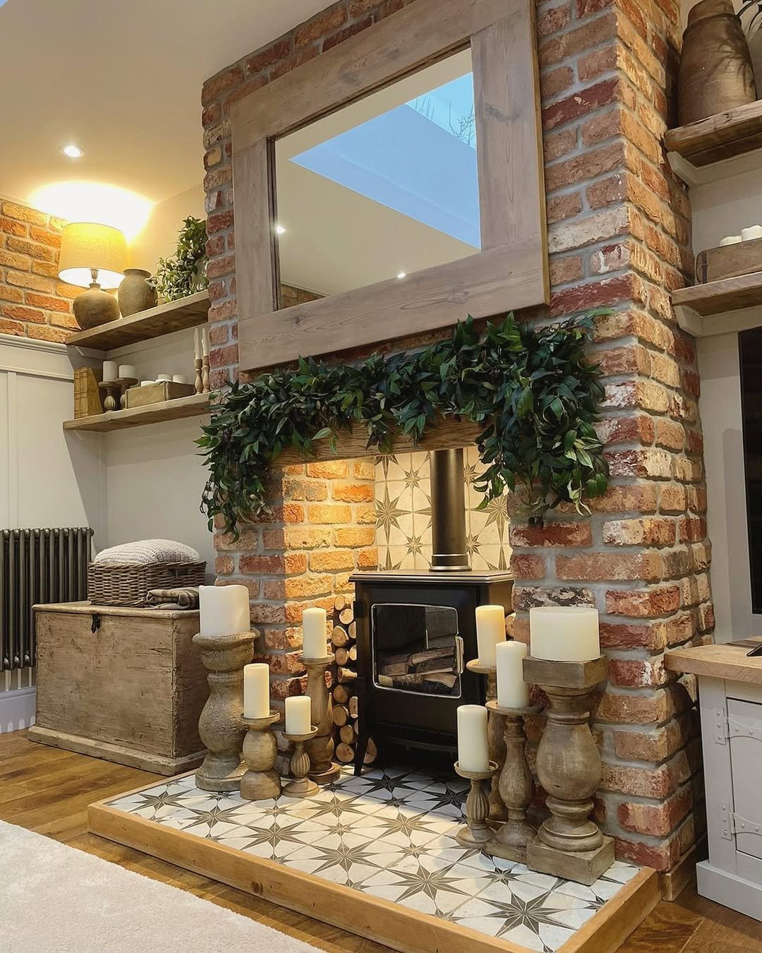 Star-Tiled Cottage Stove Nook