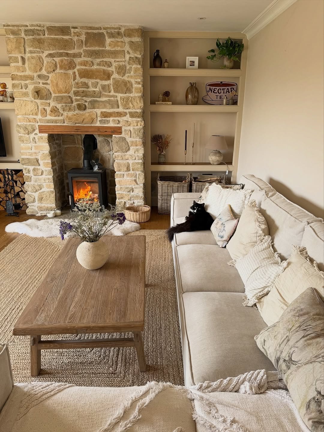 Stone Fireplace Corner