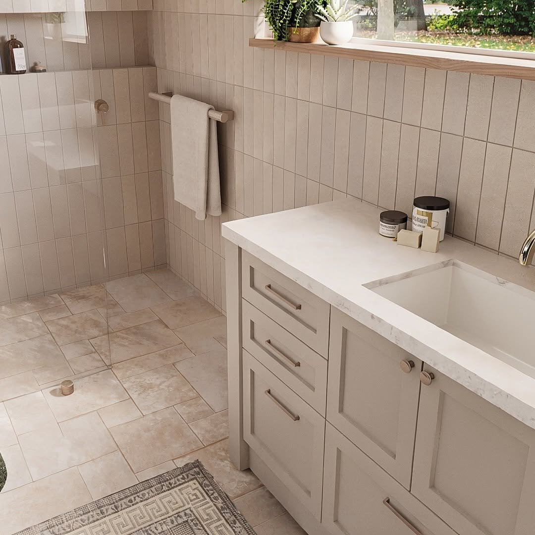 Subtle Texture in a Beige Bathroom