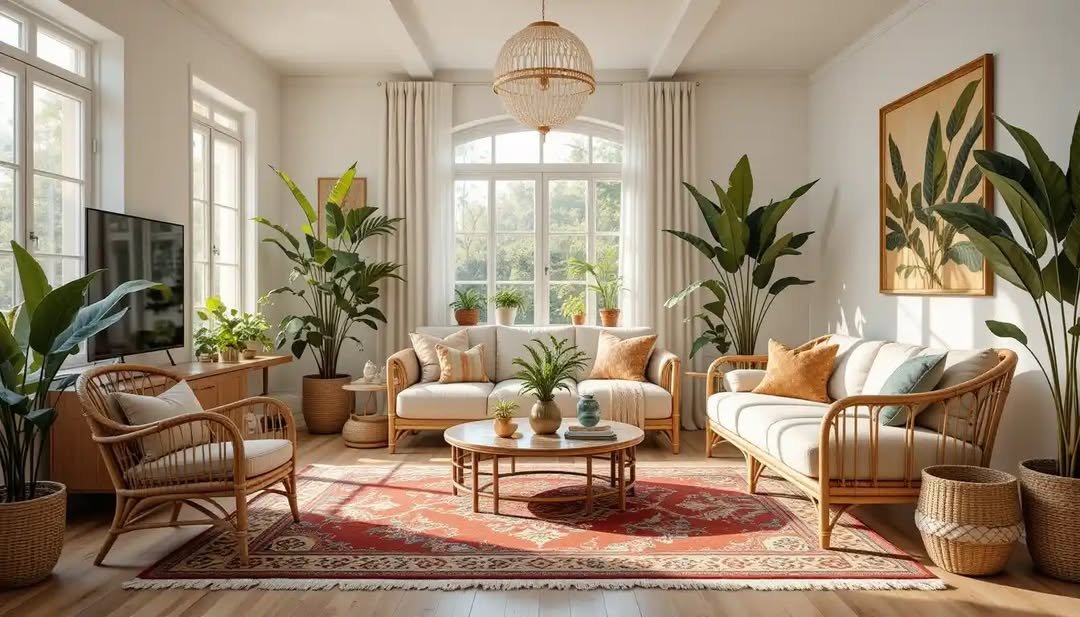 Sunlit Living Room with Botanical Style