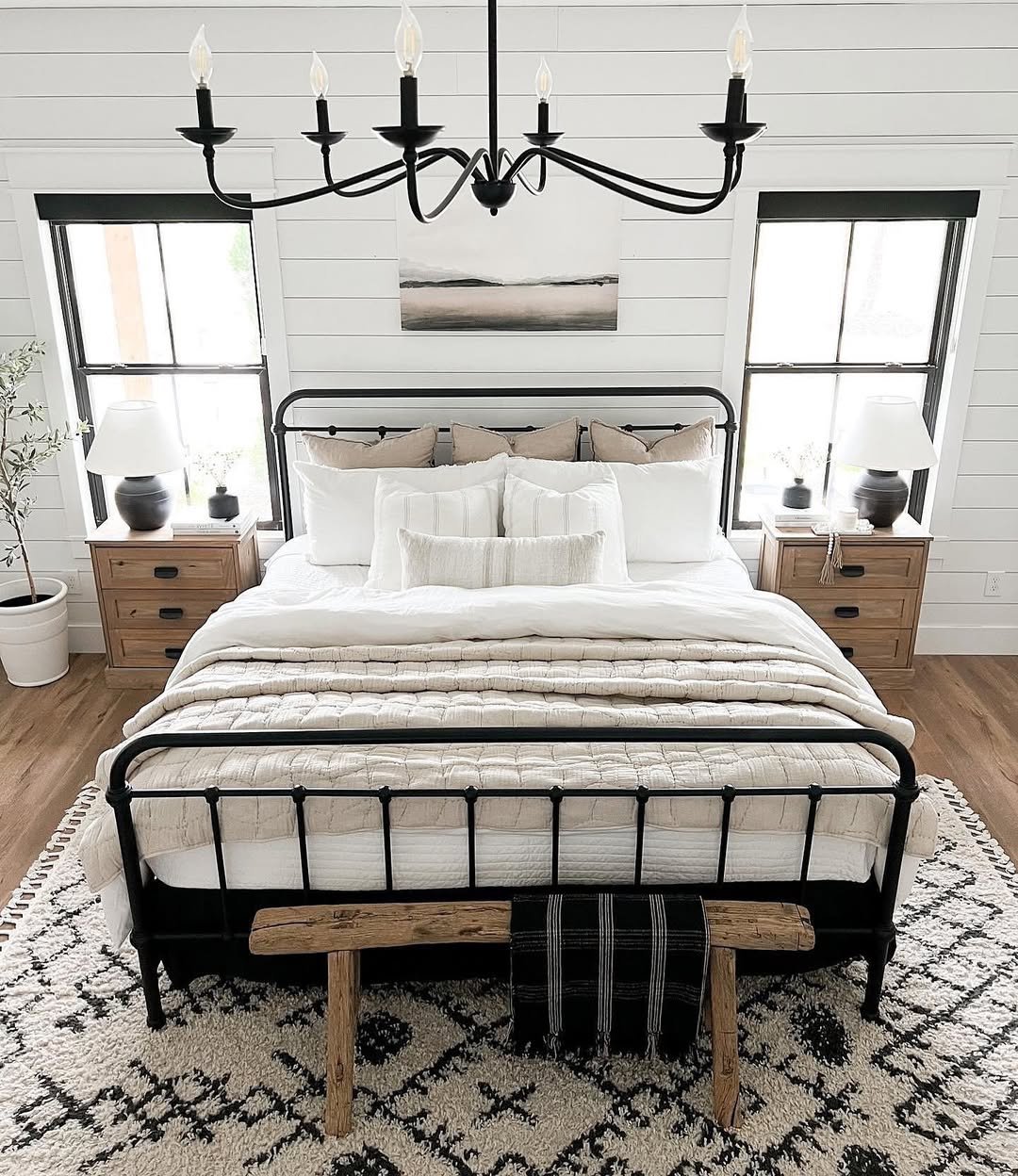 Symmetrical Shiplap Bedroom Design