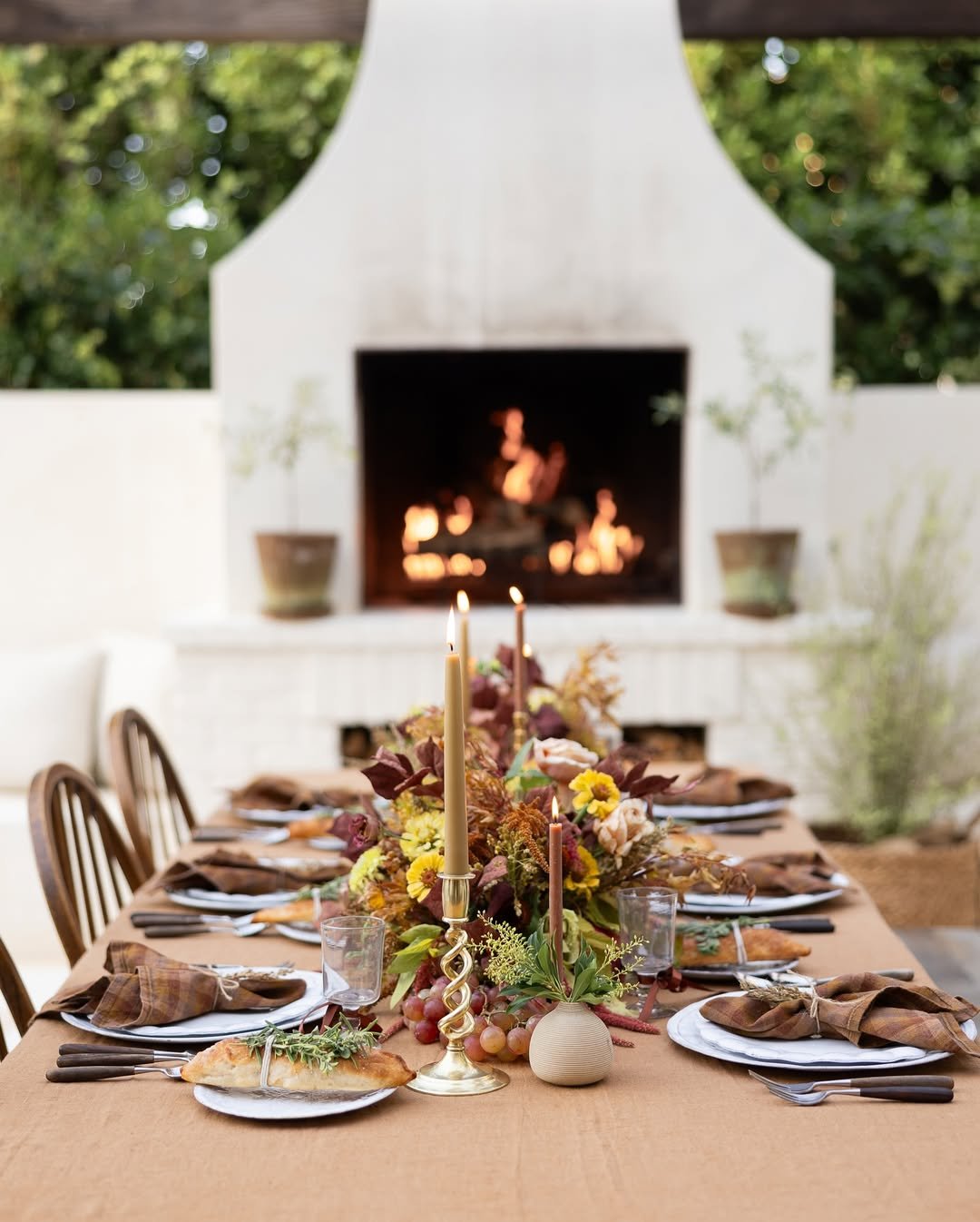 Table by an Outdoor Fireplace