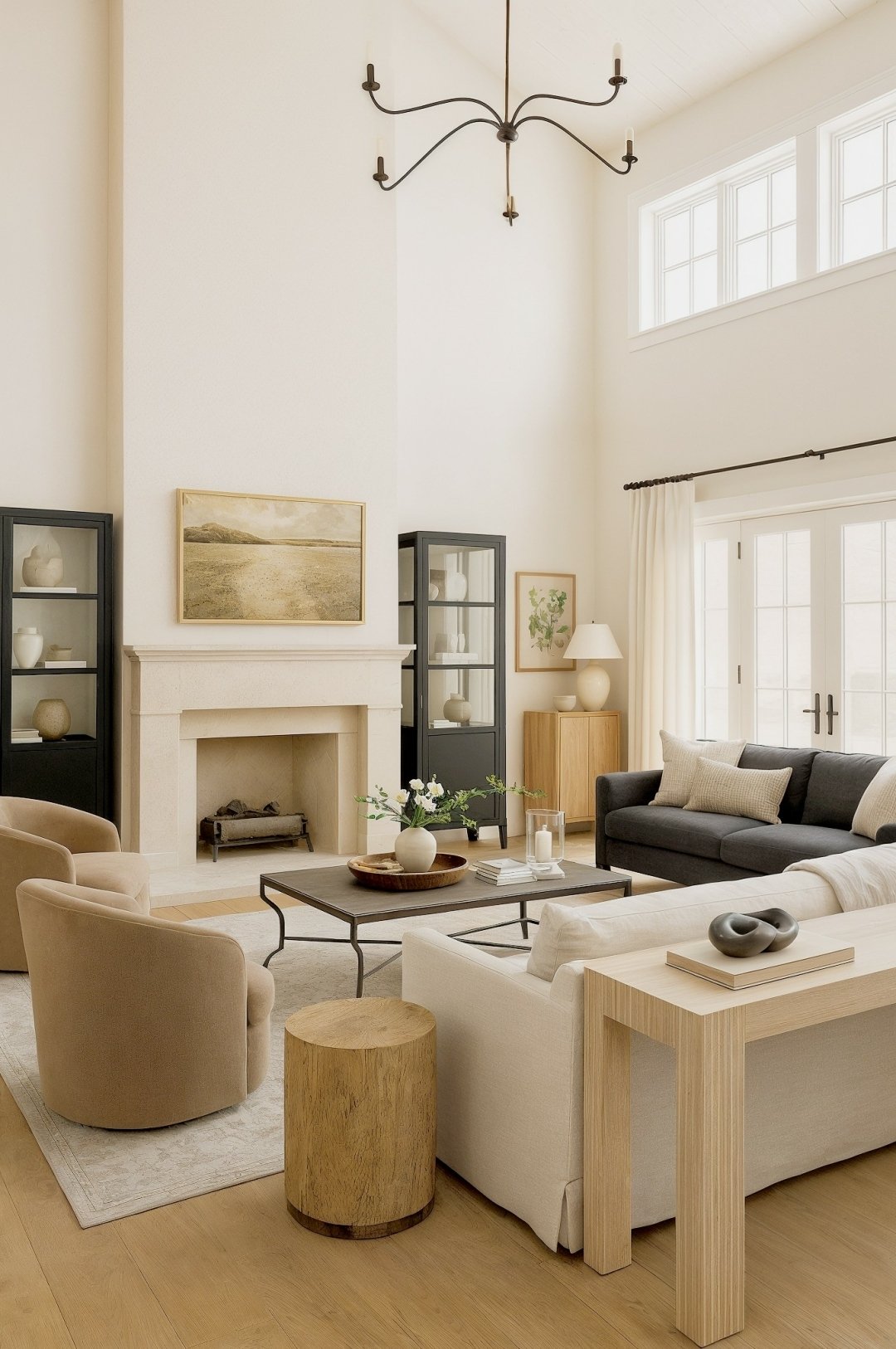 Tall Limestone Fireplace
