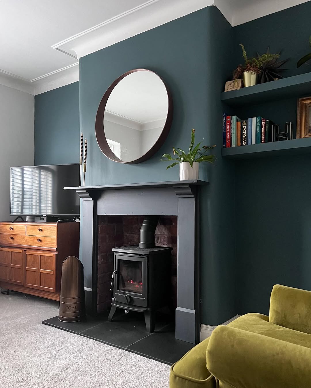 Teal snug and log burner