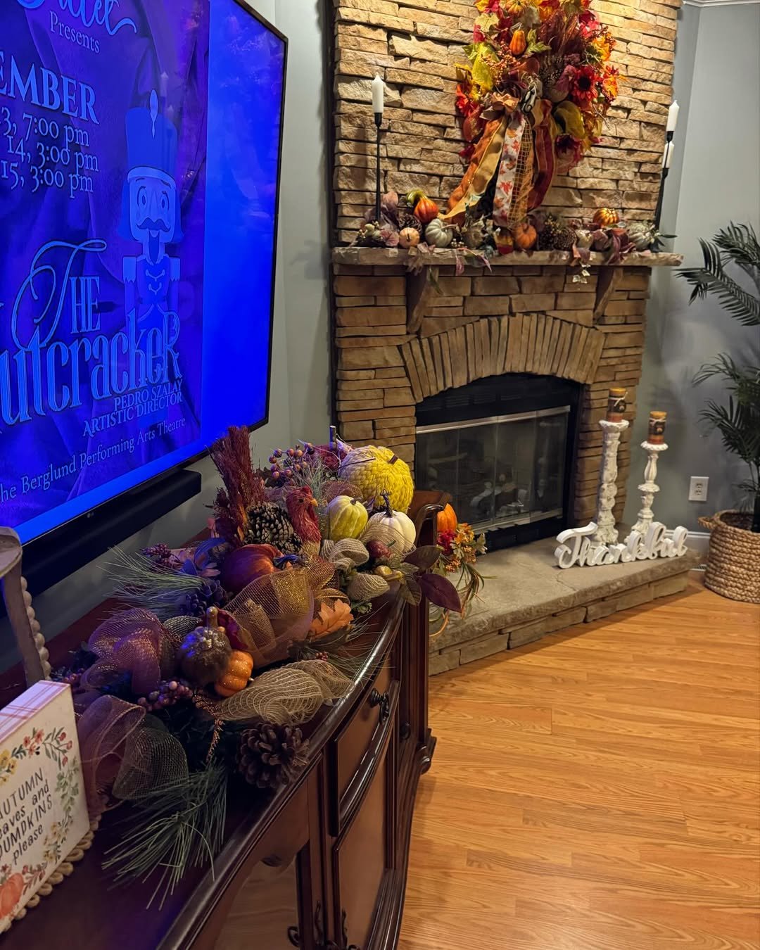 Thanksgiving Stone Fireplace