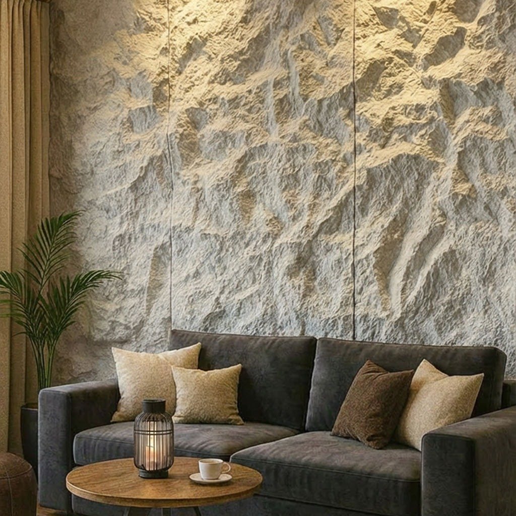 Three-Panel Floor-to-Ceiling Rock Sofa Wall