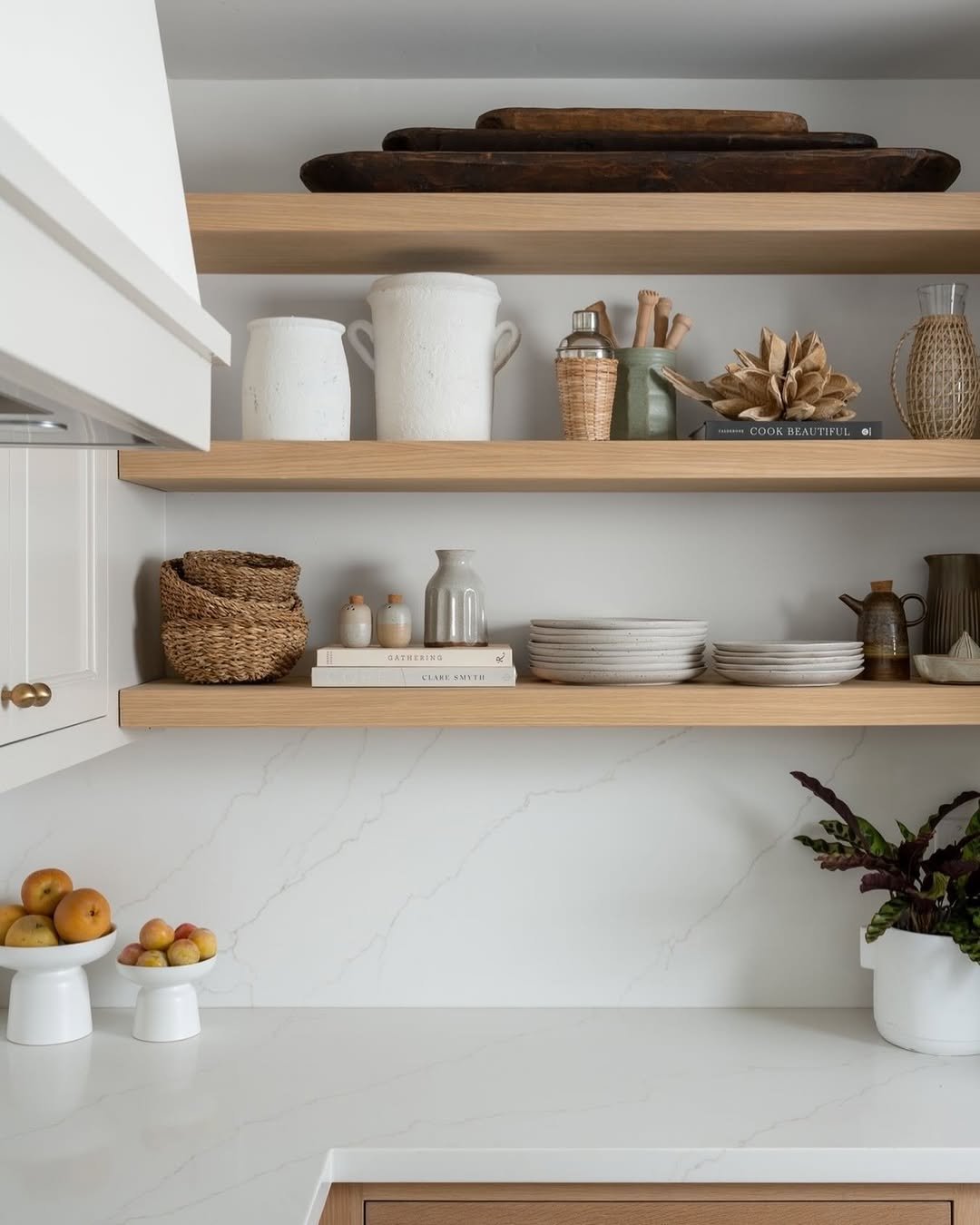 Three Stacked Oak Floating Shelves