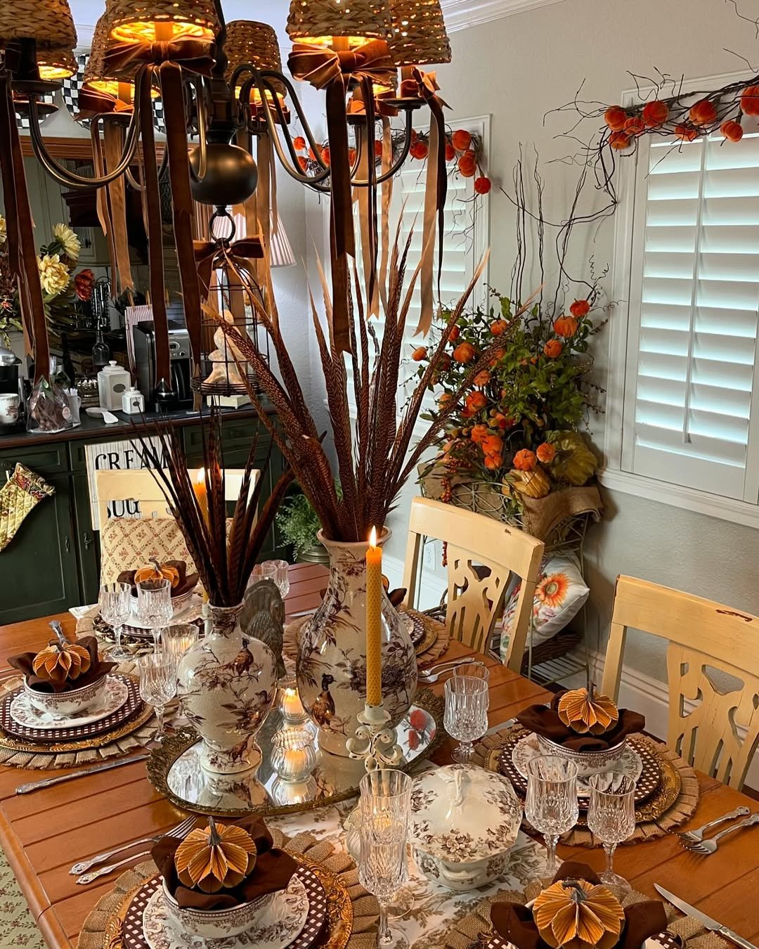 Toile and Feather Table Setting