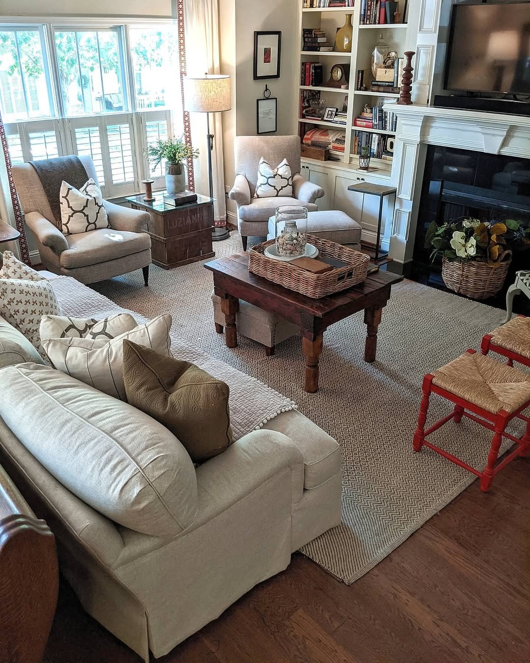Traditional Fireplace and Bookshelf Arrangement