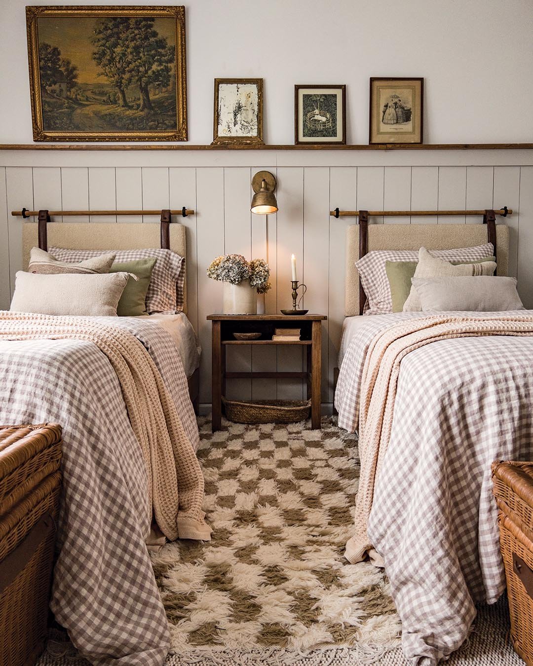 Twin Beds in Gingham